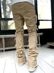 Men Trousers Individual Patched Pants Long Tight Fit Stacked Jeans For Mens Clothing - Image 7