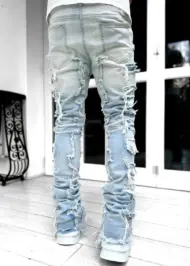 Men Trousers Individual Patched Pants Long Tight Fit Stacked Jeans For Mens Clothing - Image 6